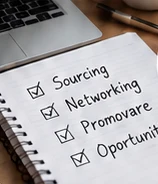 Listă bifată: Sourcing, Networking, Promovare, Oportunități