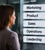 Panou cu roluri: Marketing, Product, Sales, Operations, Leadership
